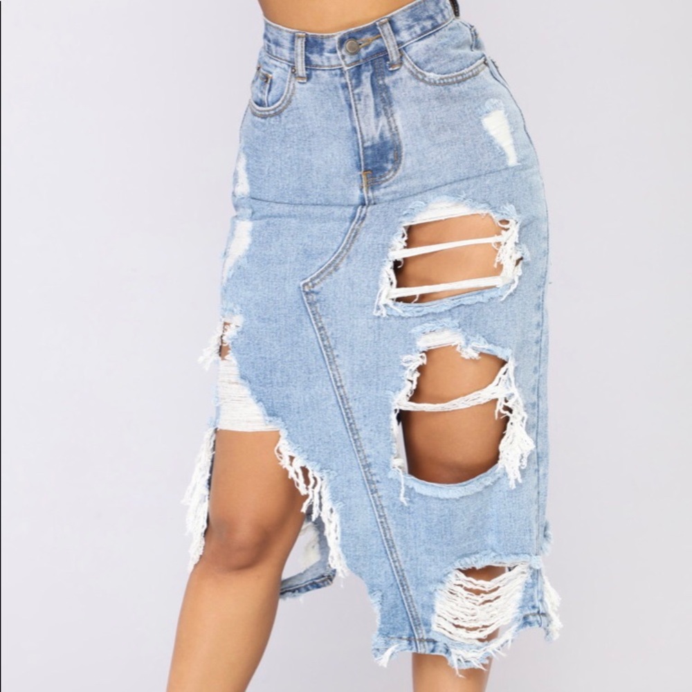 Distressed denim skirt